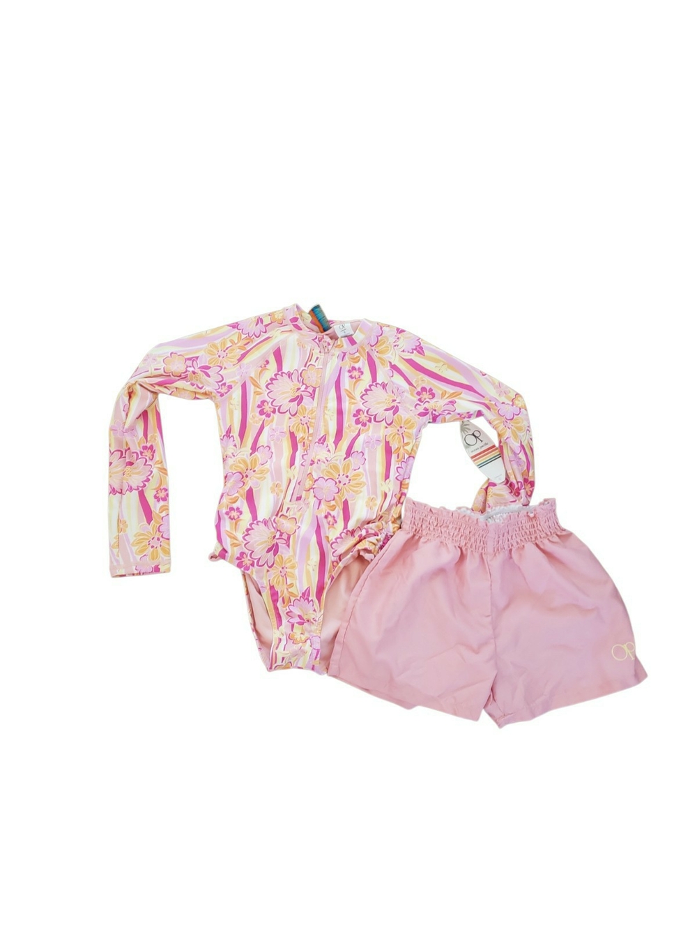 OP Orchid Pink Floral Long-Sleeve One-Piece with Pink Swim Shorts